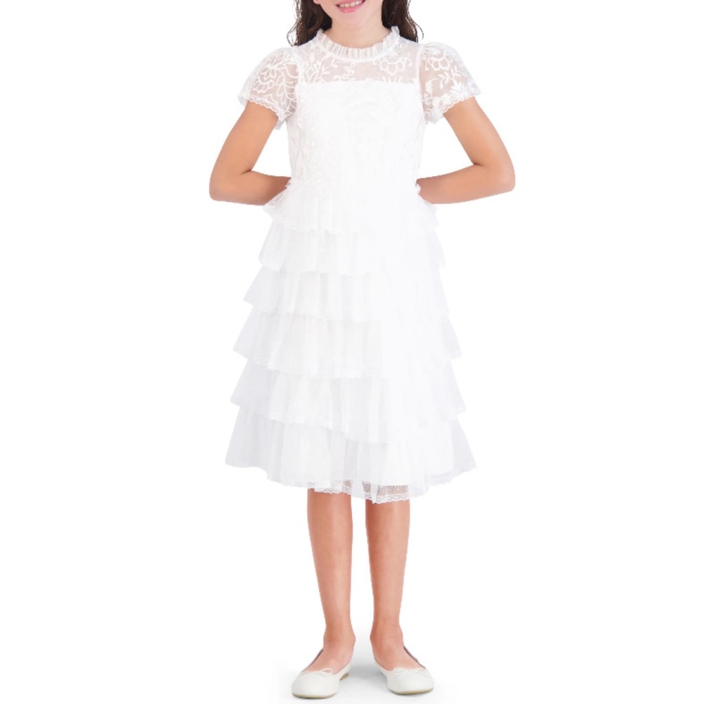 Wonder Nation Girls Illusion Neckline Embroidered Mesh Dress